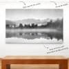 Large black‑and‑white canvas hung on ArtiTeq Click Rail Pro picture rail flush to ceiling, shown in modern gallery setting