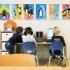 Info rails installed in a classroom