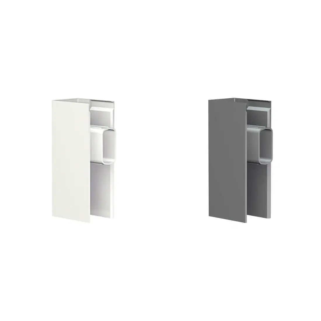 Click Rail Pro End Caps in White and Grey White and grey Click Rail Pro end caps shown side by side.