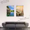 Two travel posters hanging on a wall using the Set Poster Snap and Artiteq Click rail system.