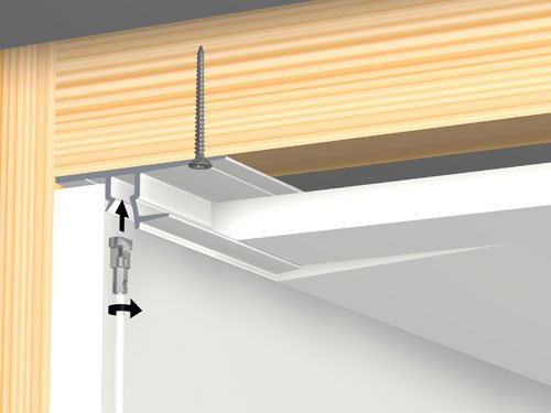 Artiteq Shadowline picture rail system for drywall from Hang Logic, installed between plasterboard and ceiling panels.
