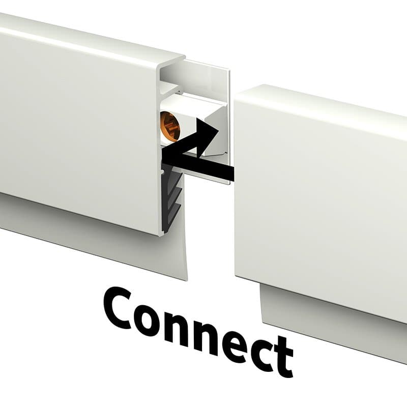 artiteq-info-rail-school-display-hanglogic Close-up view of the Artiteq Info Rail connection system, demonstrating how two rail sections securely connect.