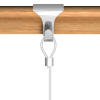 Close‑up of a loop head perlon hanging wire hooked under a wooden picture rail, ready to hang artwork, supplied by Hang Logic.