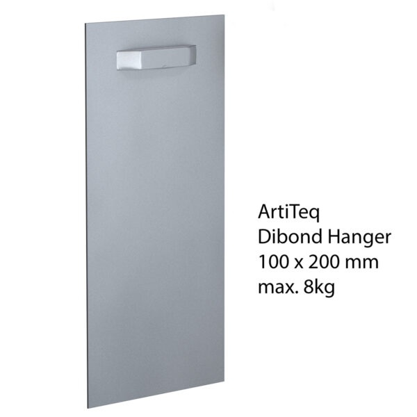 Artiteq Dibond Hanger 100x100 mm | Hang Logic Close-up of Artiteq Dibond Hanger 100x200 mm, for attaching to the back of a panel, available from Hang Logic