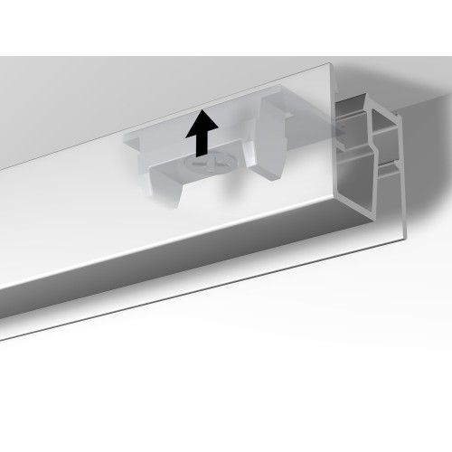Cutaway showing the clip fixing method for the ArtiTeq Newly R40 Rail ceiling picture rail.