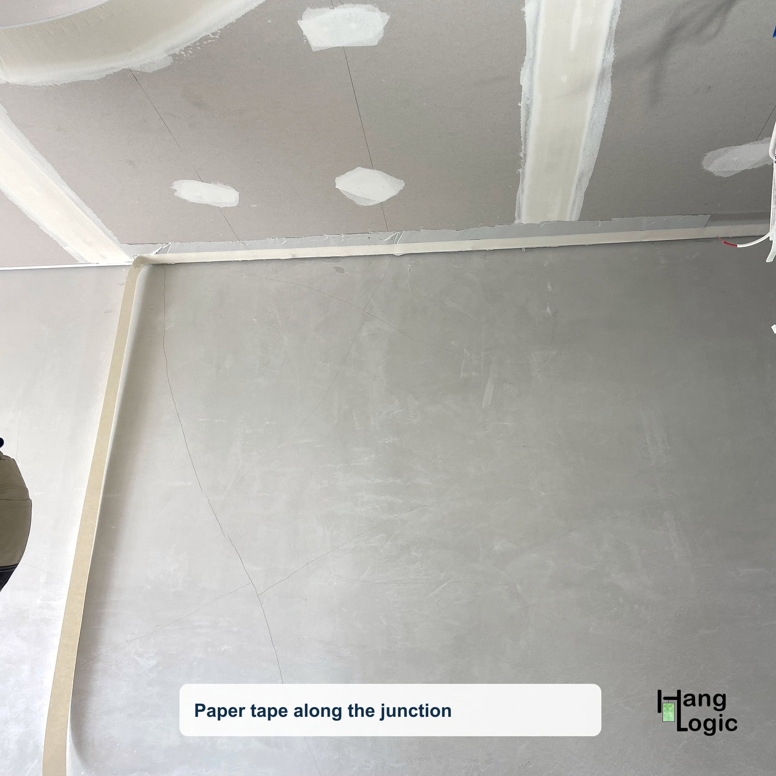 Long paper tape run along a Shadowline Masonry ceiling junction