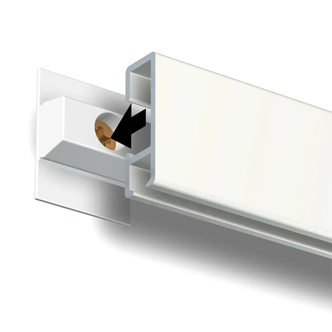 Click Rail being pushed onto a wall-mounted Click & Connect clip.